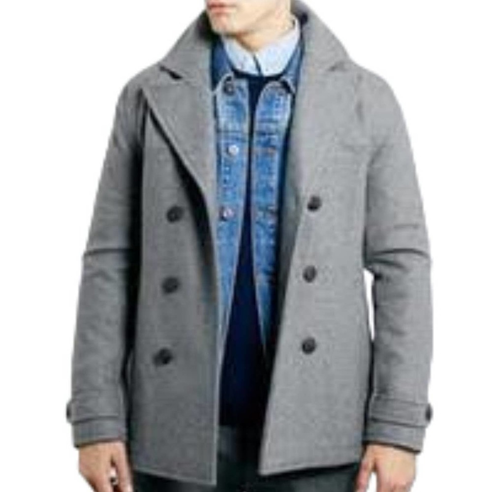 CLAIBORNE Wool Blend Double Breasted Quilted Peacoat in Heather Gray SZ L